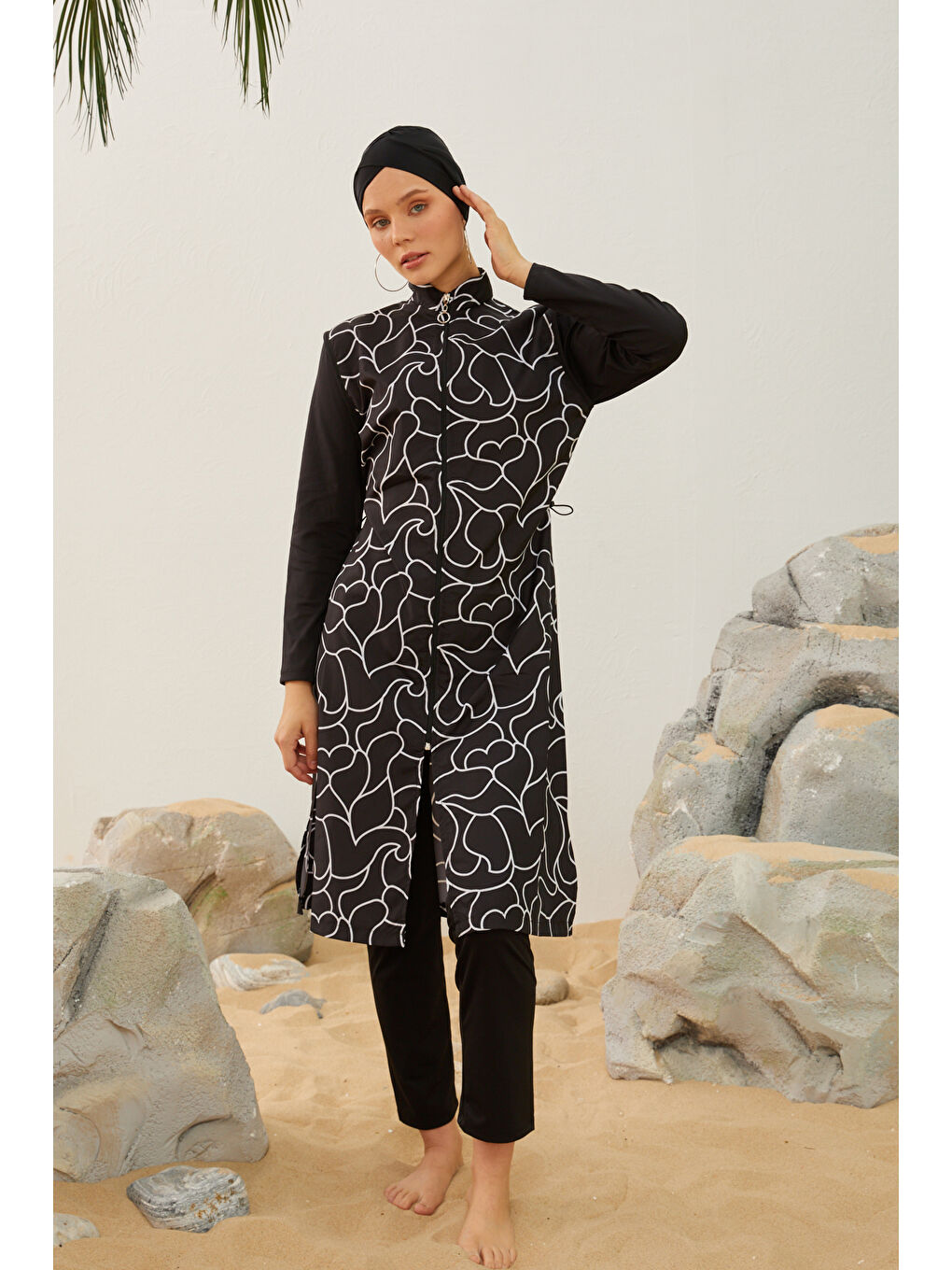 Büyük Beden Tam Kapalı Battal Tesettür Mayo 3429-015 Siyah01-2