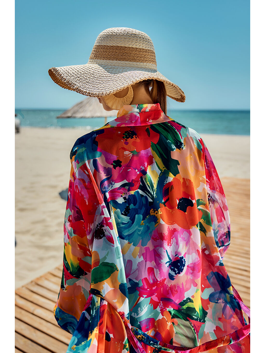 Remsa Tesettür Mayo Üzerine Tek Kaftan Kimono Pareo Lacivert02 RP030 Flowers-4