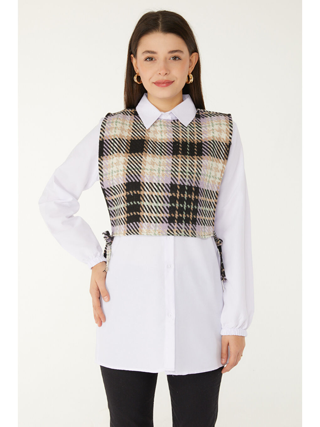 Gömlek Yaka Kadın Lila Gömlek Süveter İkili Takım - 13347-1