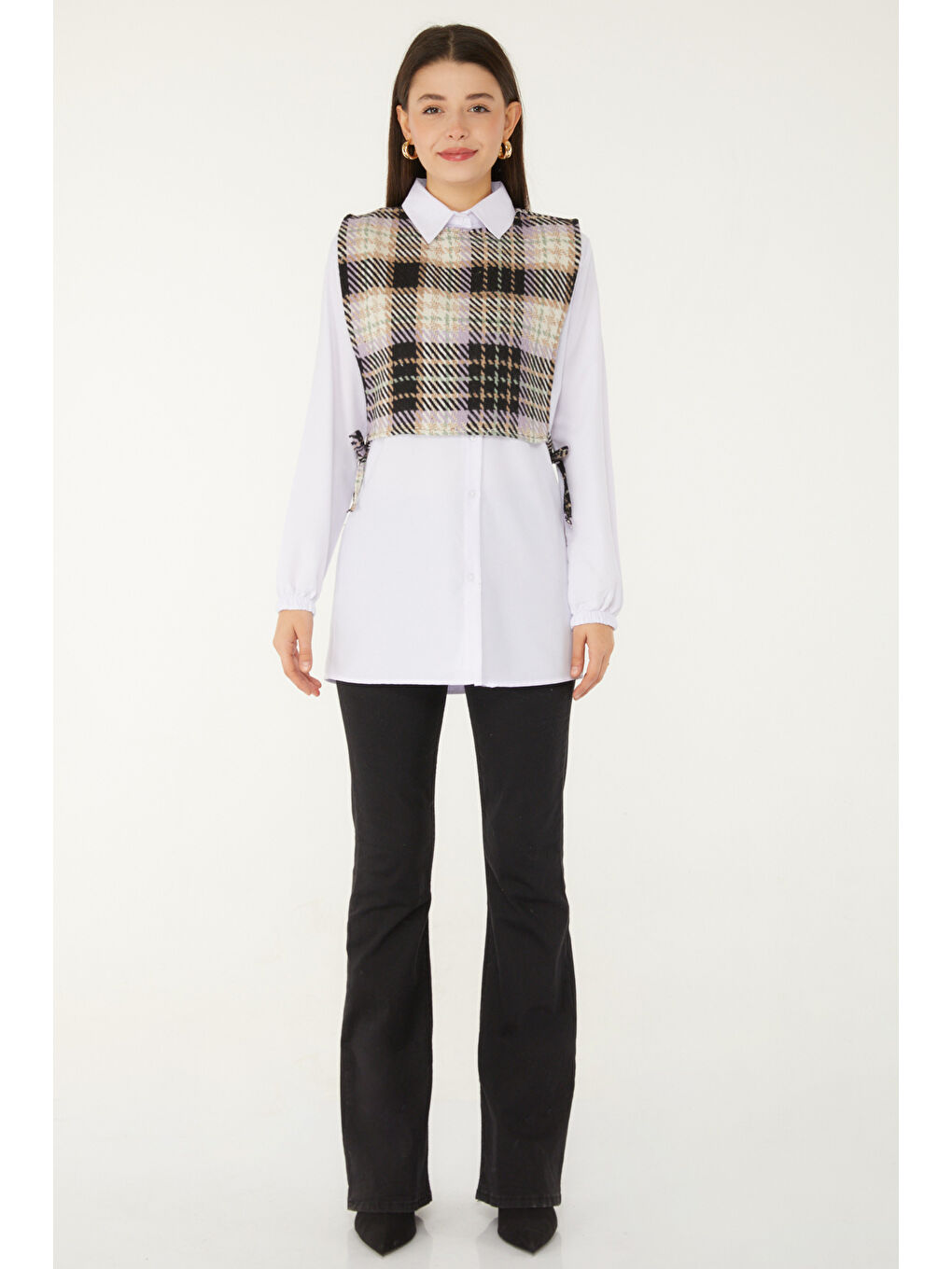 Gömlek Yaka Kadın Lila Gömlek Süveter İkili Takım - 13347-2