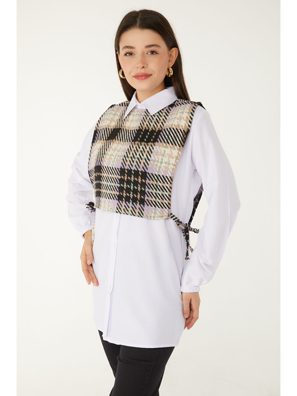 Gömlek Yaka Kadın Lila Gömlek Süveter İkili Takım - 13347-3