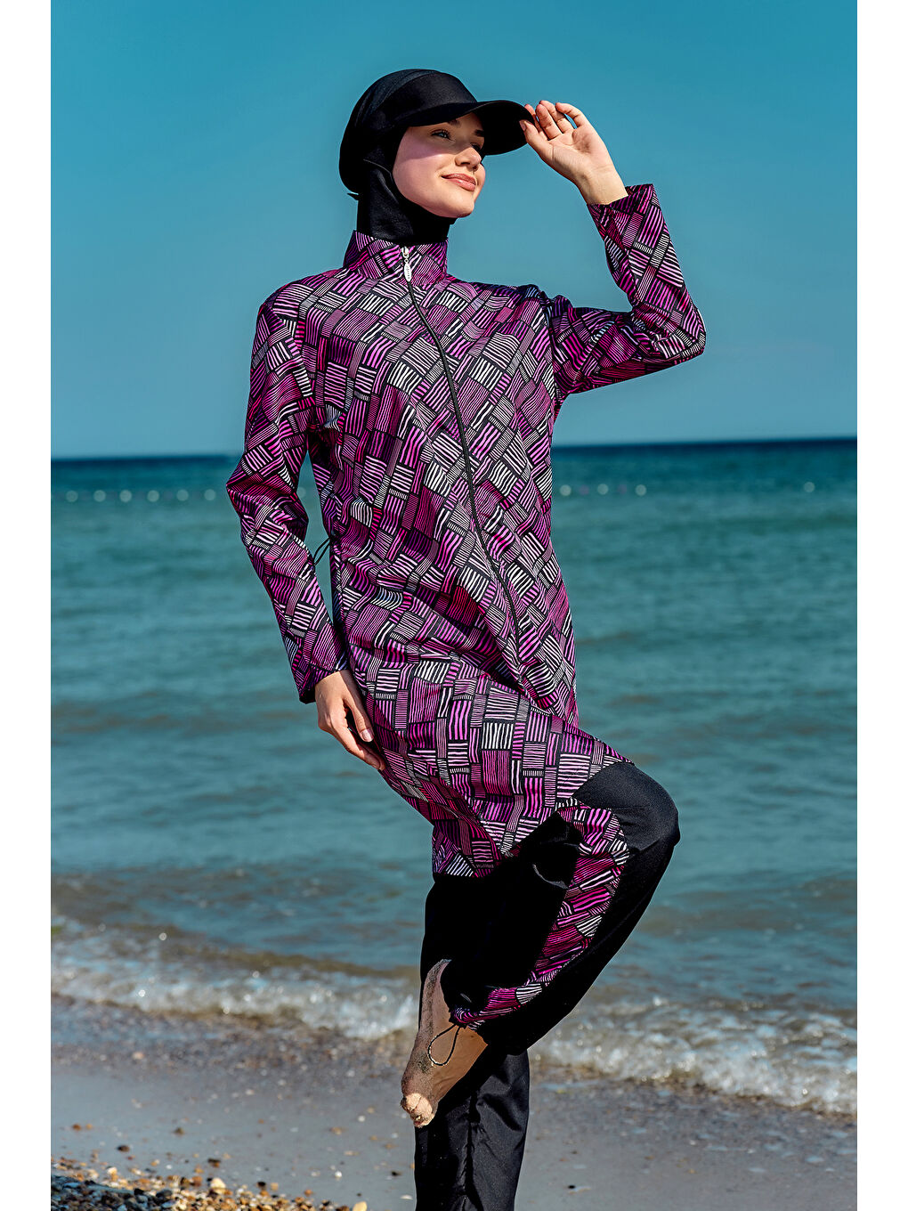 Siyah Paraşüt Tam Kapalı Tesettür Mayo Nisa R5502-2