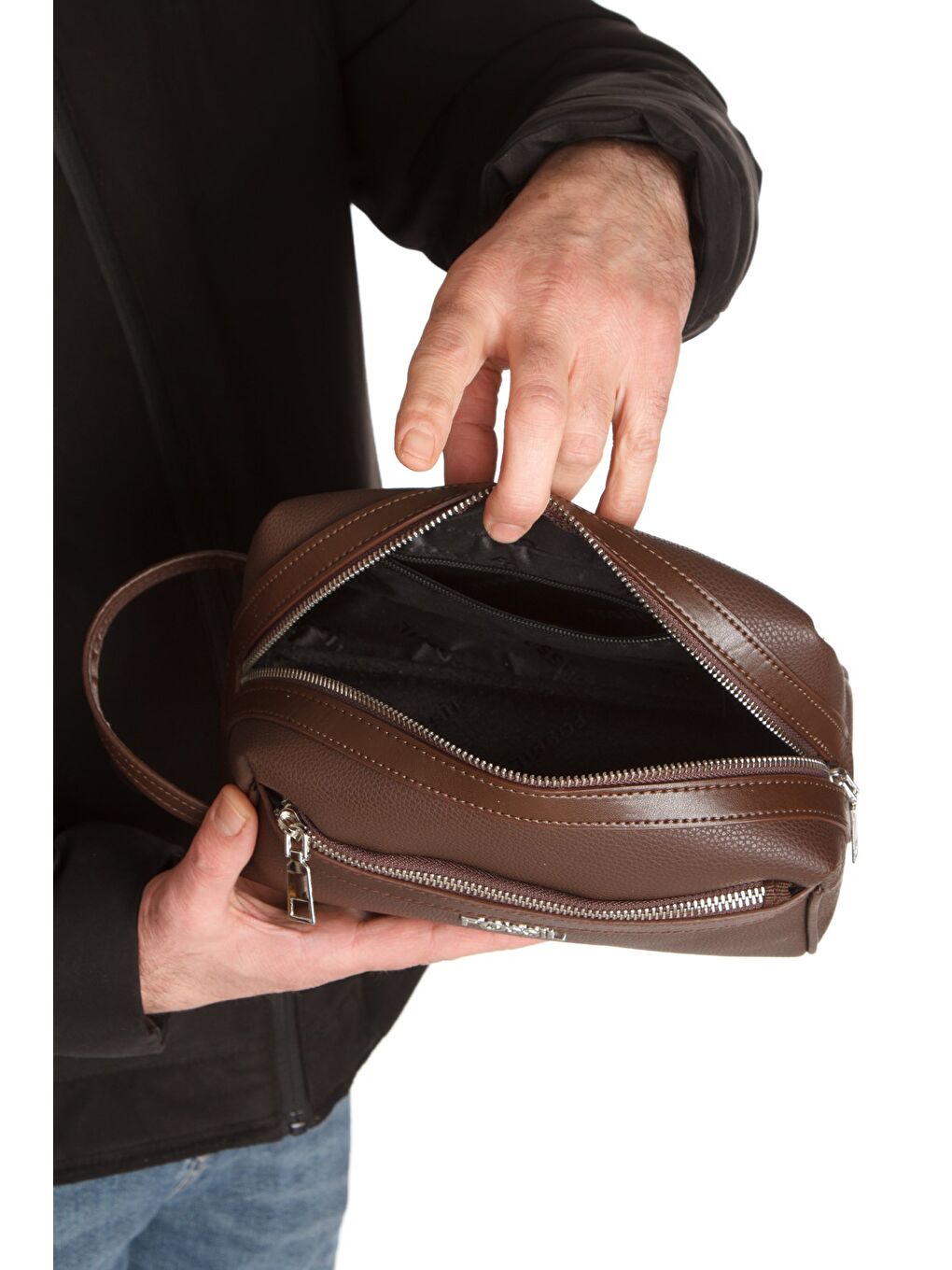 2063 Vegan Deri El çantası portföy çanta Baskılı Kahverengi-5