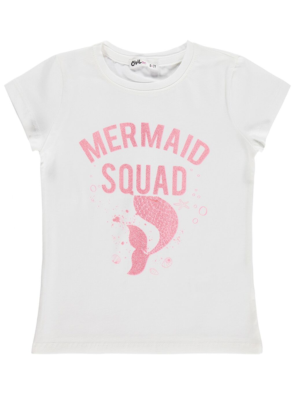 Girls Mermaid Baskılı 6-9 Yaş Tişört - Kırık Beyaz