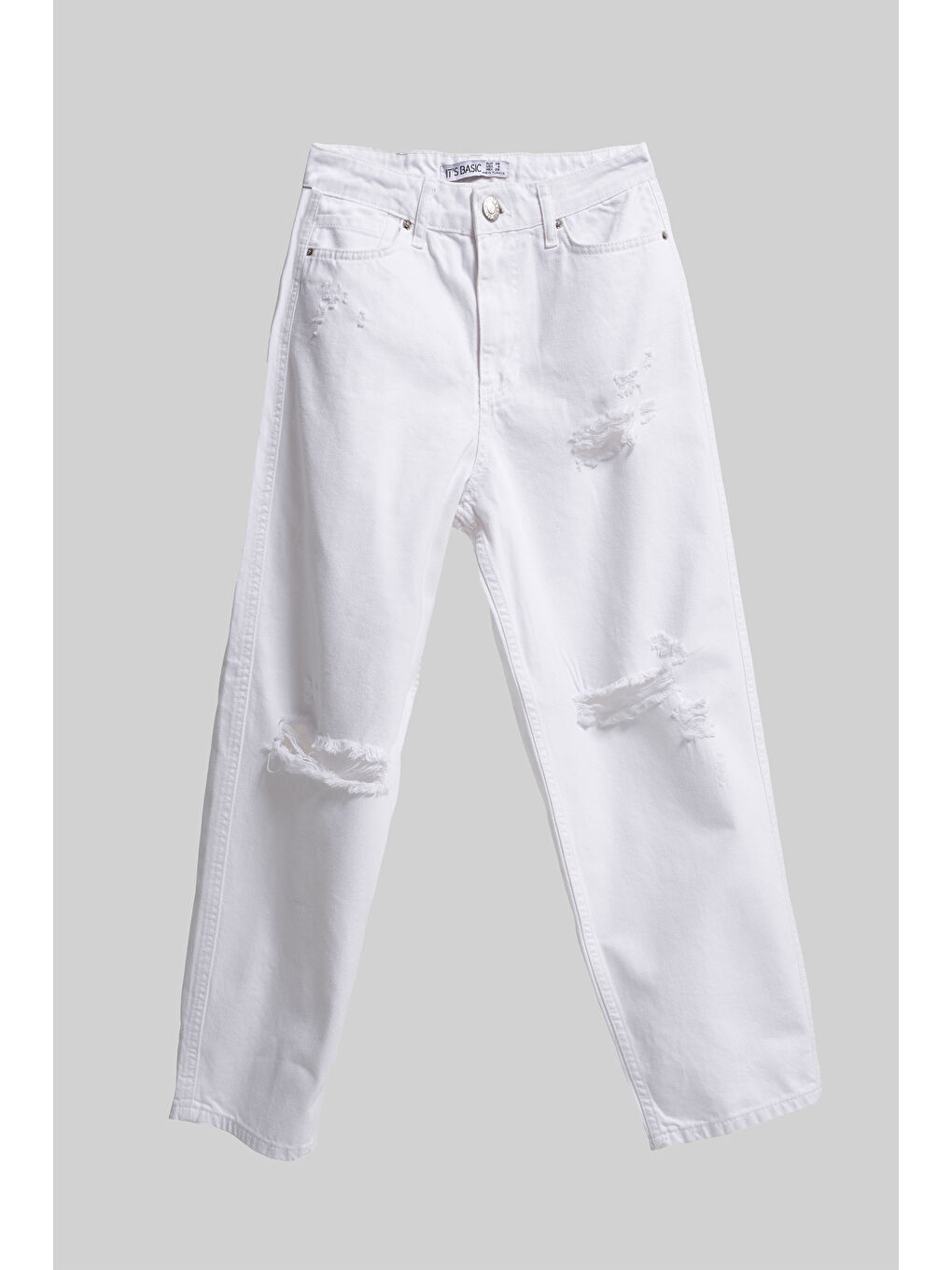 Kadın Beyaz Renk 13s5-2 Relax Fit %100 Pamuk Yırtık Detaylı İç Göstermez Denmi Jean-1