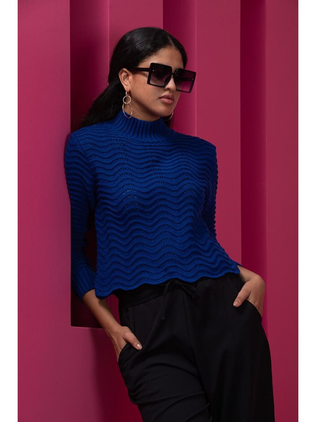 Mavi Kadın Dalga Desen Triko Bluz 11010