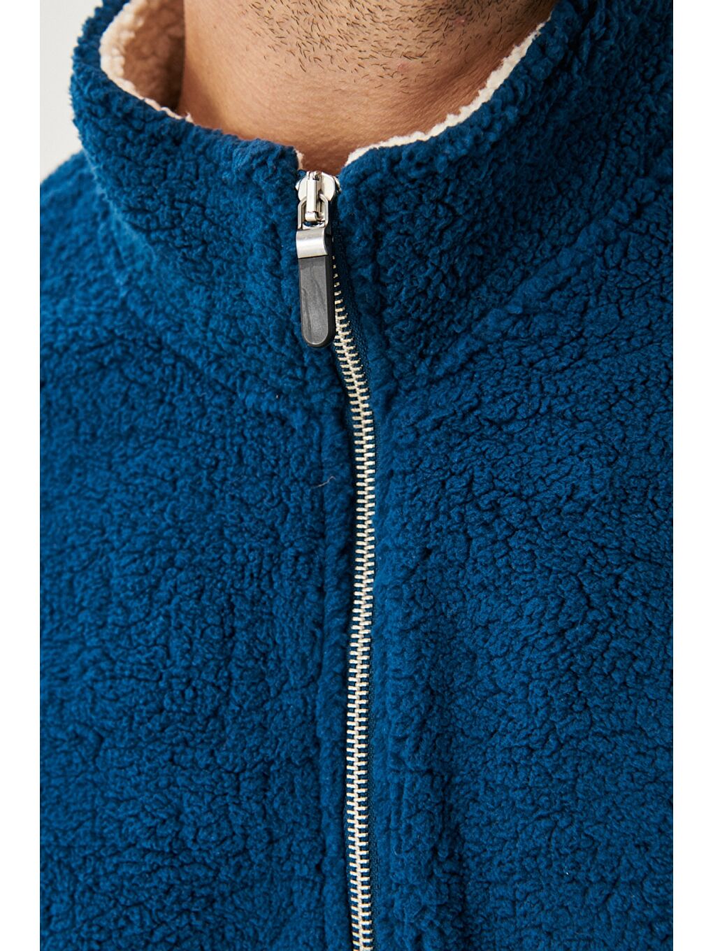 Erkek Petrol Taş Standart Fit Normal Kesim Bato Yaka Polar-1