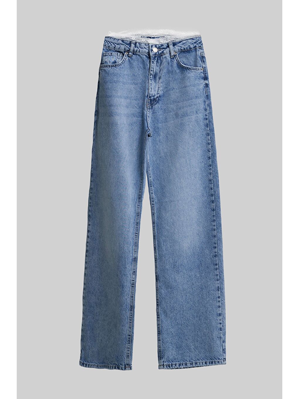Kadın Mavi Renk Doris D-4s5-27 Straight Fit Kemeri Dantel Detaylı Yüksek Bel Tasarım Denim Jean-1