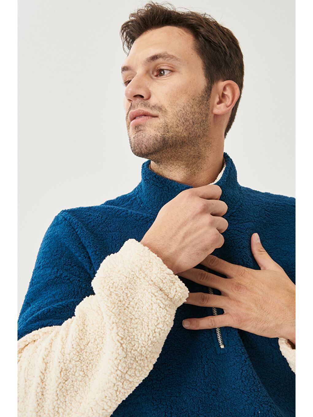 Erkek Petrol Taş Standart Fit Normal Kesim Bato Yaka Polar-3