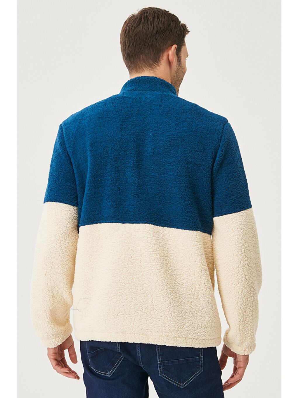 Erkek Petrol Taş Standart Fit Normal Kesim Bato Yaka Polar-4