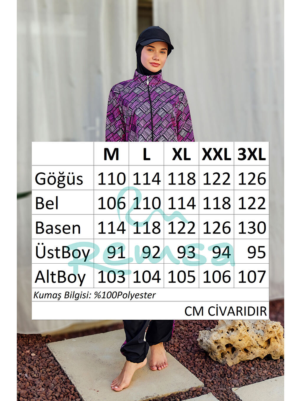 Siyah Paraşüt Tam Kapalı Tesettür Mayo Nisa R5502-3