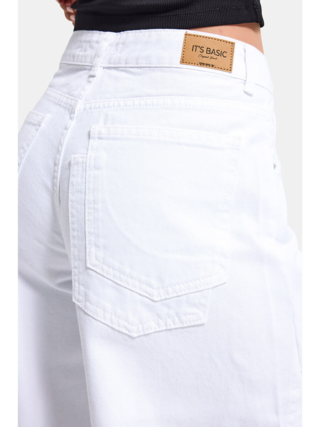 Kadın Beyaz 5s6-2 Palazzo Fit Yan Panel Detaylı Özel Tasarım Denim Jean-1