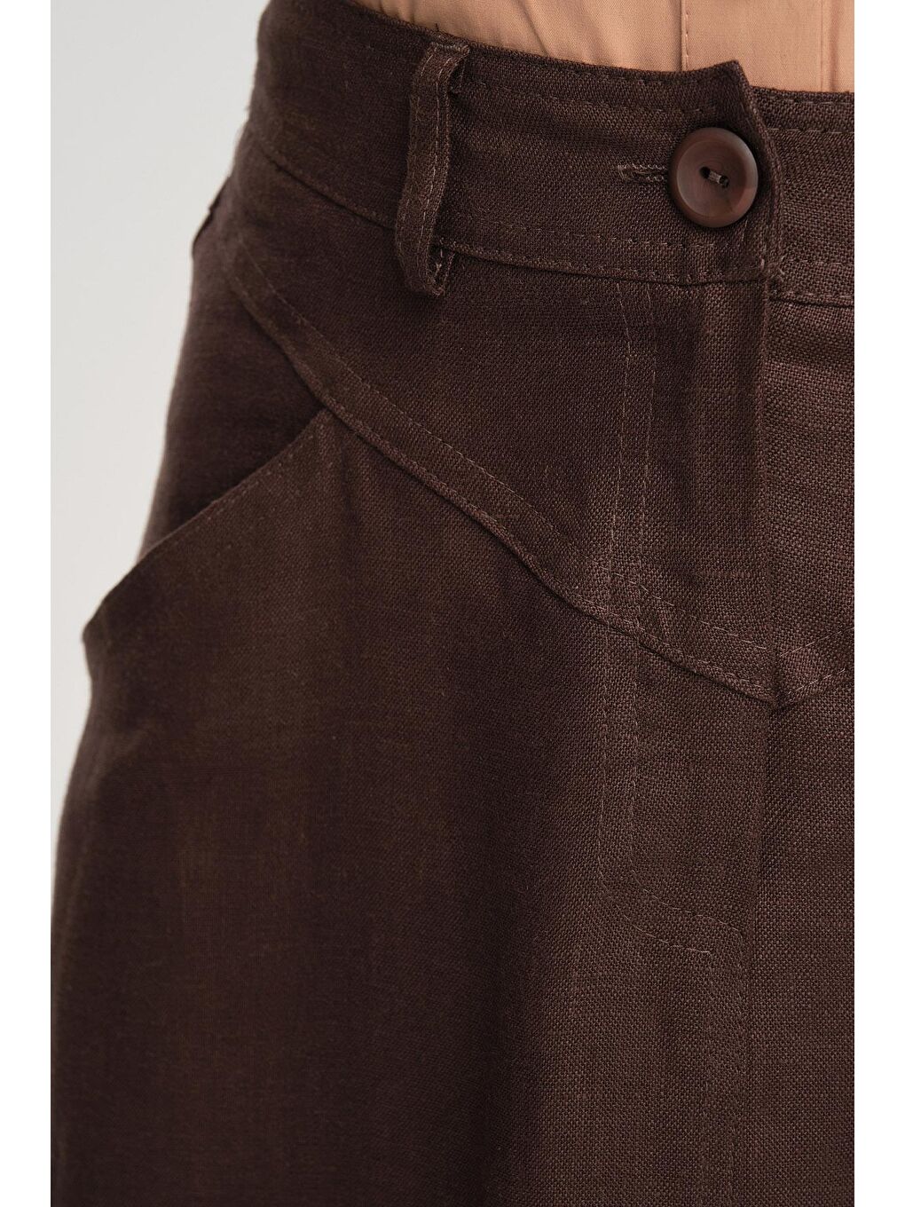 Kahverengi Cep Detaylı Keten Etek 24Y1634 Acı Kahve-5