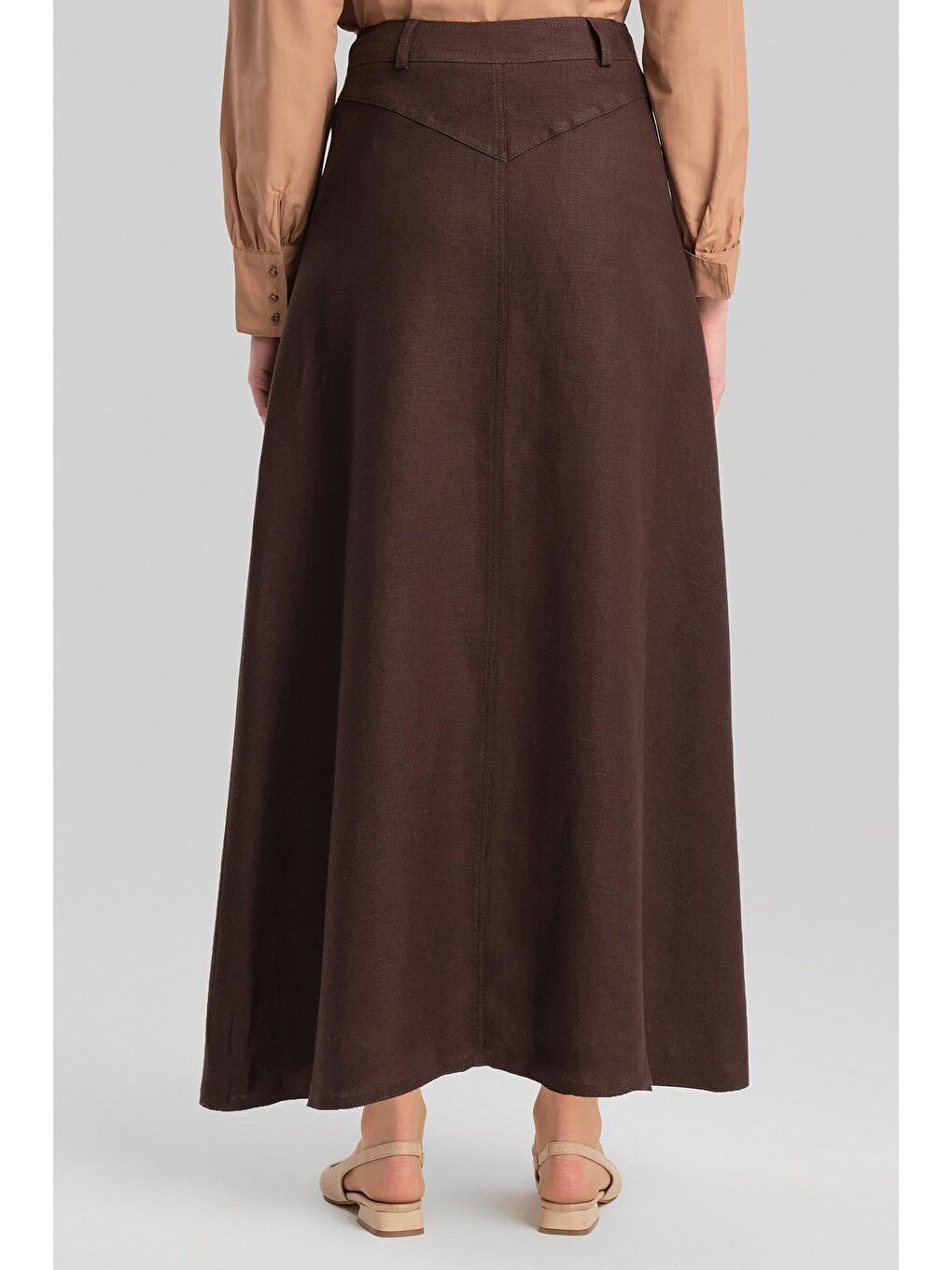 Kahverengi Cep Detaylı Keten Etek 24Y1634 Acı Kahve-6