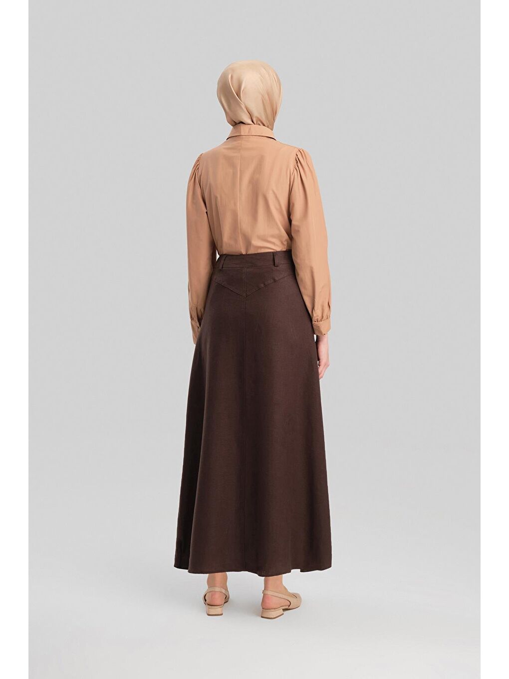 Kahverengi Cep Detaylı Keten Etek 24Y1634 Acı Kahve-7