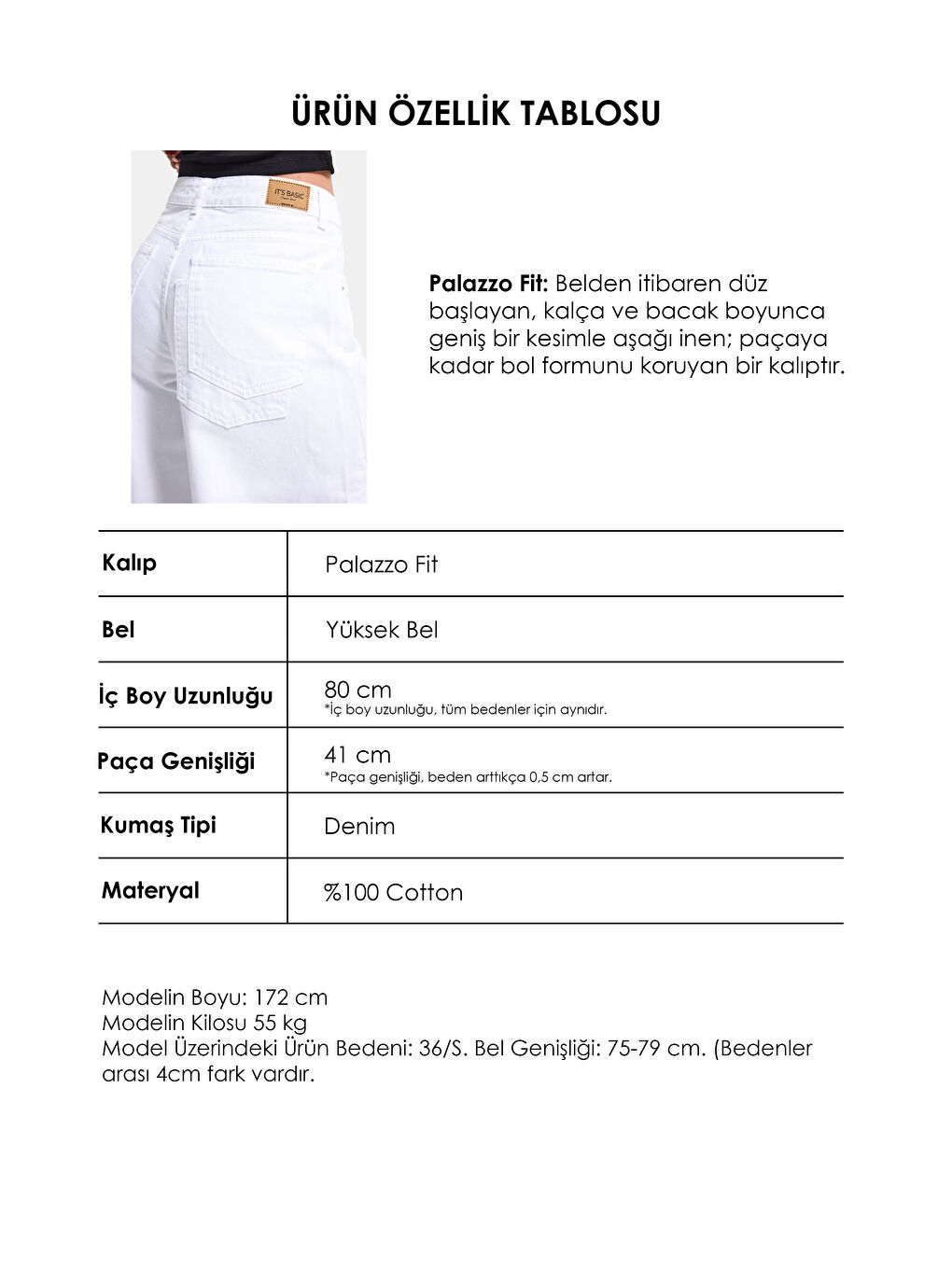 Kadın Beyaz 5s6-2 Palazzo Fit Yan Panel Detaylı Özel Tasarım Denim Jean-2