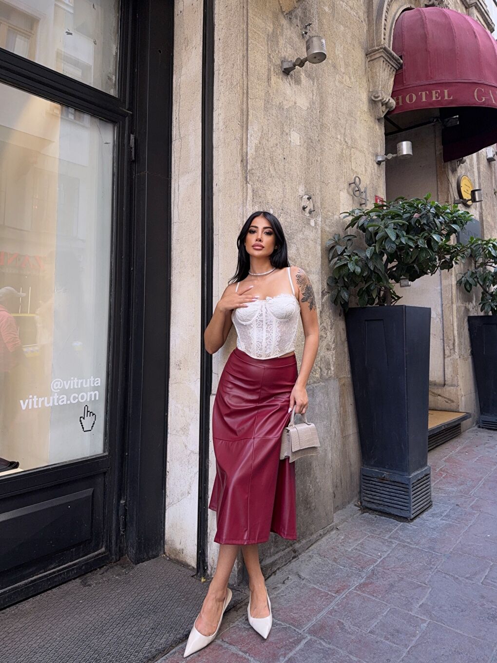 Bordo Midi Boy Deri Etek-3