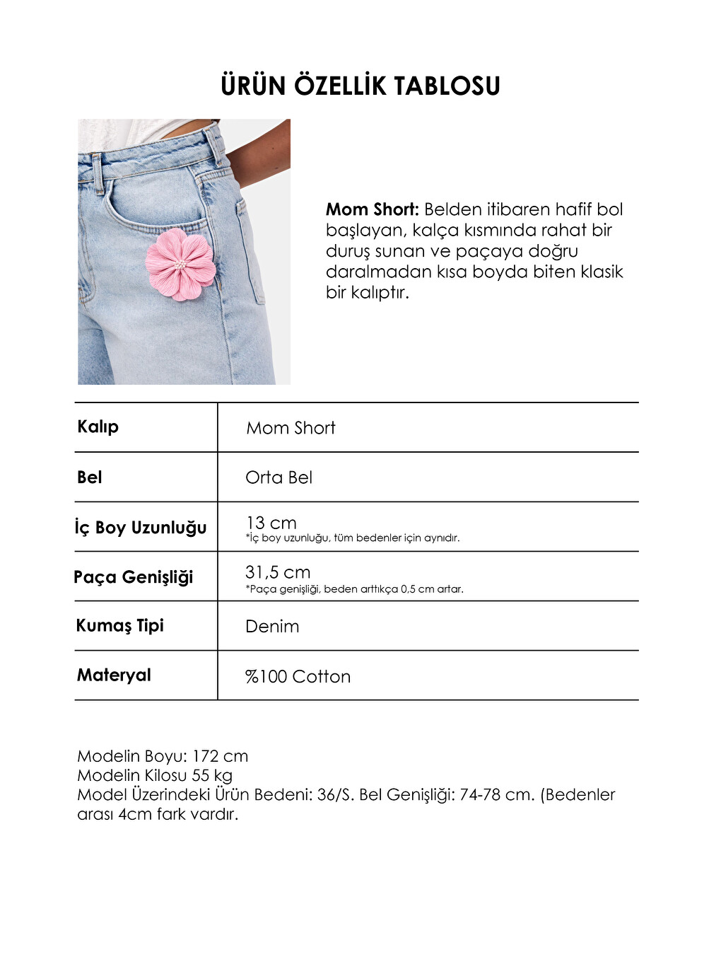 Kadın Mavi 4s6-3 Mom Relax Gül ve Nakış Detaylı Özel Tasarım Denim Şort-5