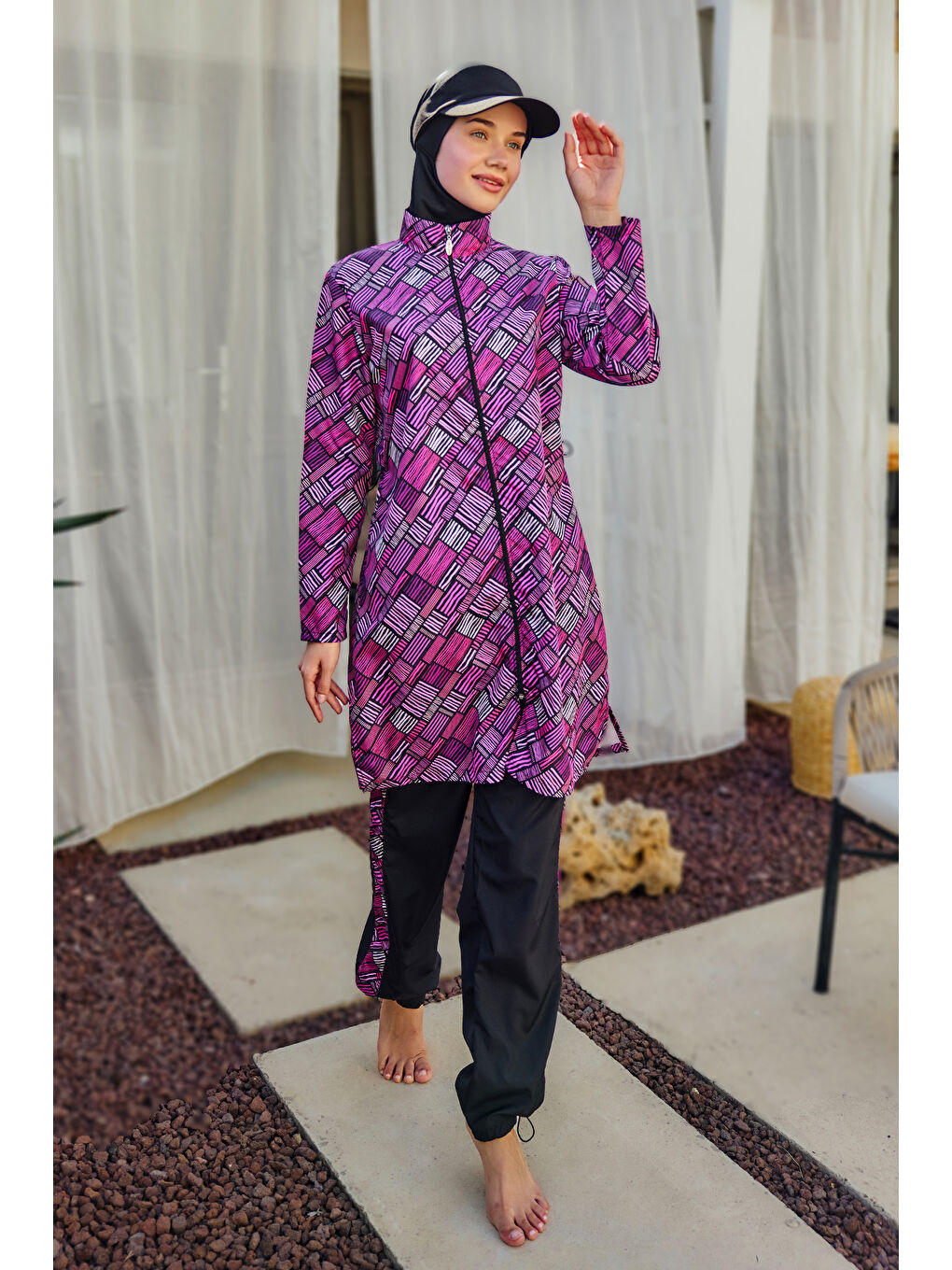 Siyah Paraşüt Tam Kapalı Tesettür Mayo Nisa R5502-4