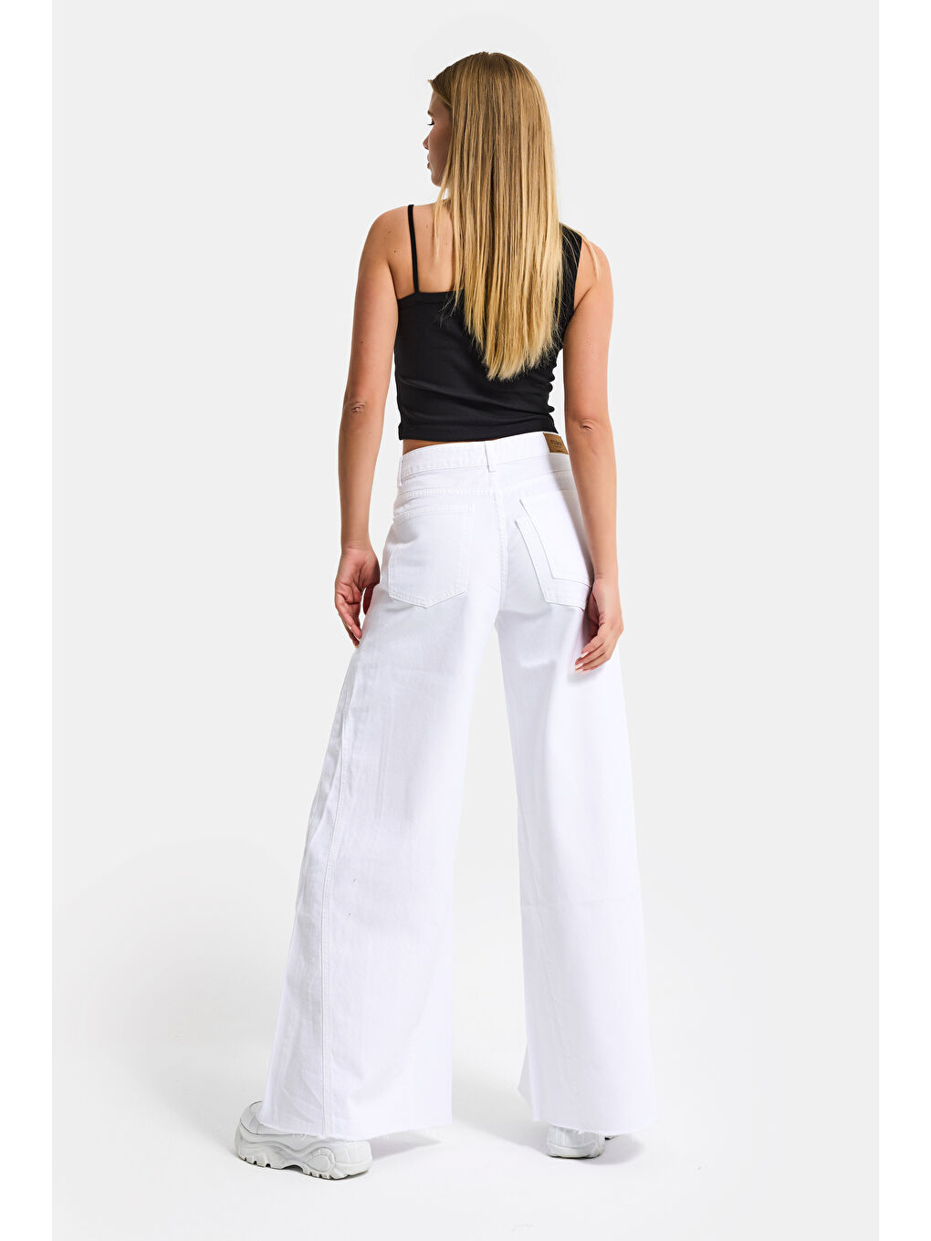 Kadın Beyaz 5s6-2 Palazzo Fit Yan Panel Detaylı Özel Tasarım Denim Jean-5