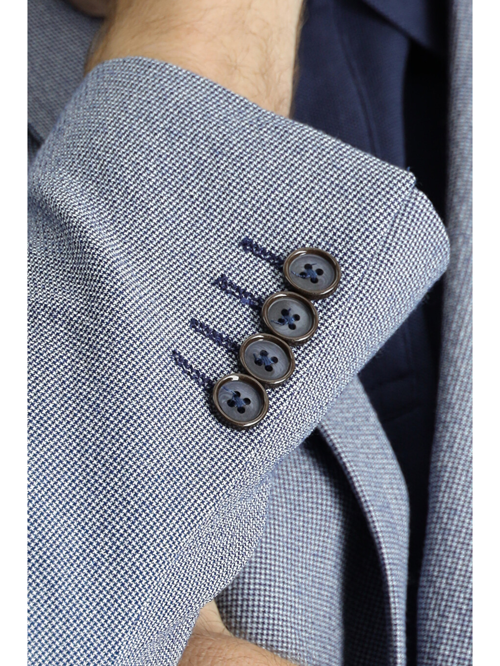 Lacivert Dar Kesim Desenli Gofre Blazer Ceket-5