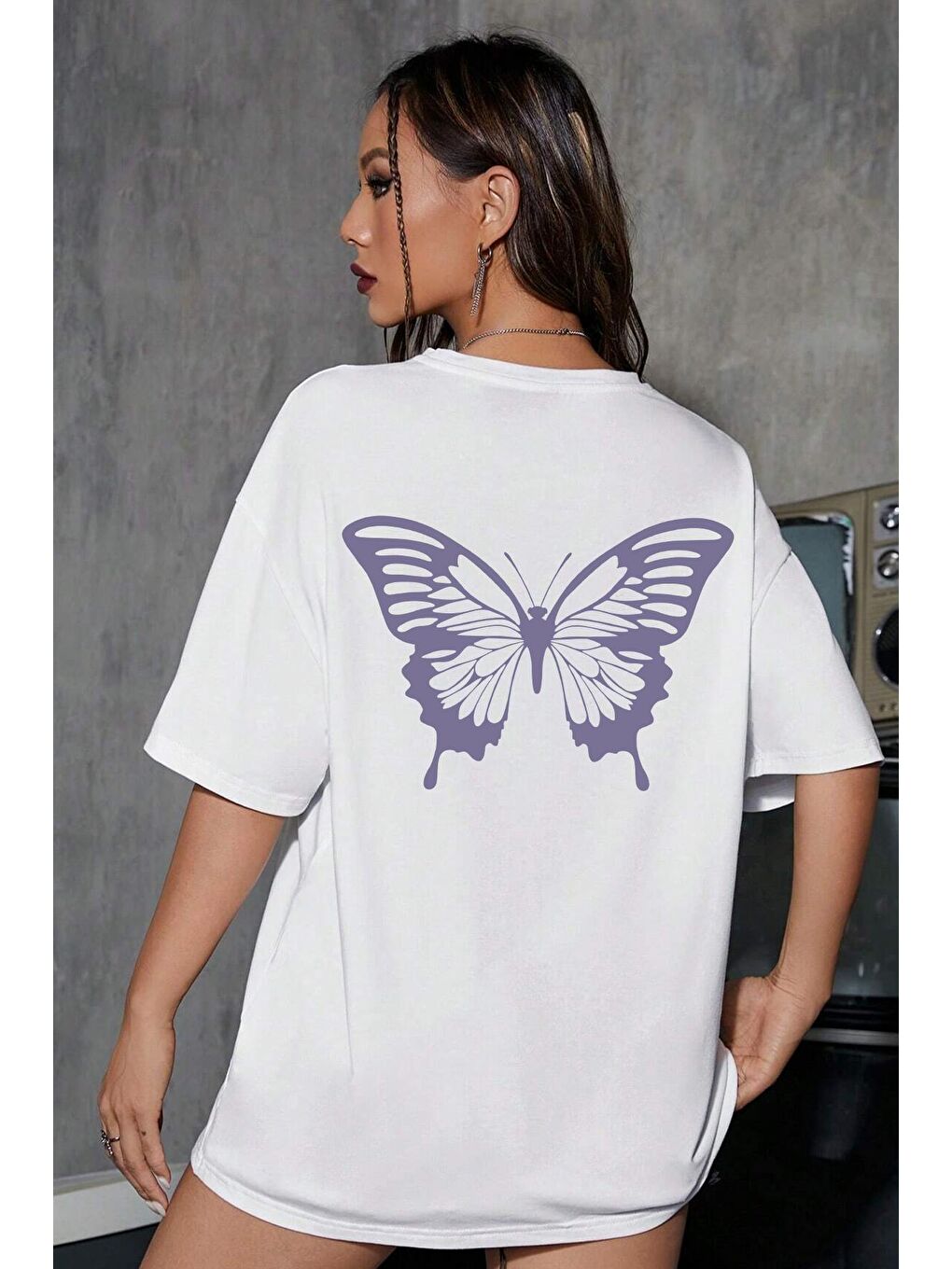 uyguntarz Beyaz Butterfly Baskılı T-shirt - 1