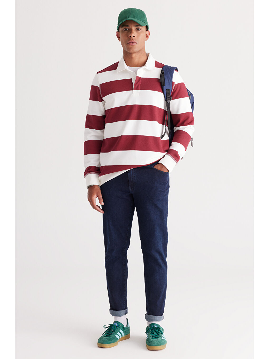 Erkek Ekru-Bordo Standart Fit Normal Kesim Polo Yaka Pamuklu Sweatshirt-2