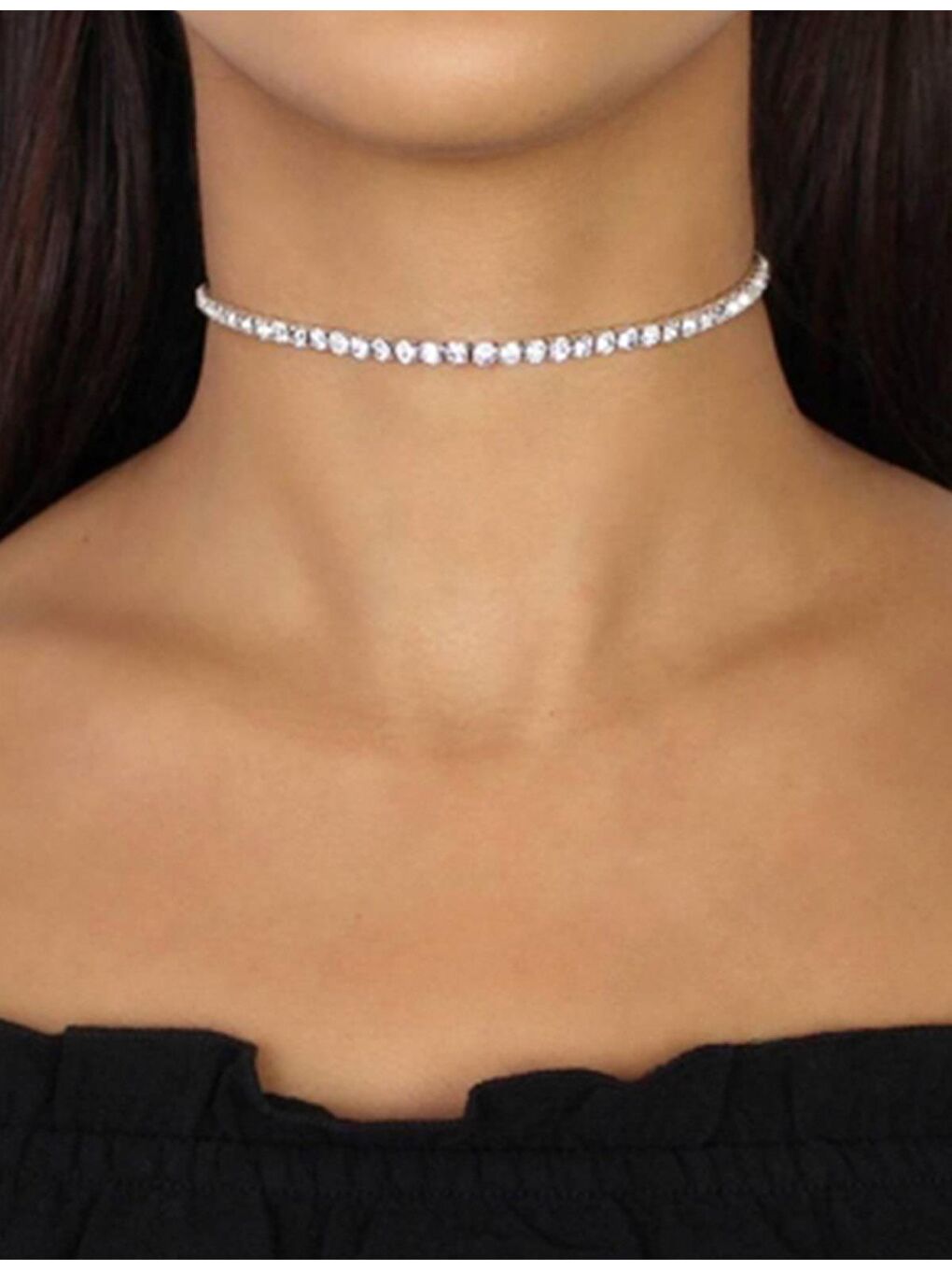 Sarı Sırataşlı Rhinestone Suyolu Choker Kadın Tasma Kolye
