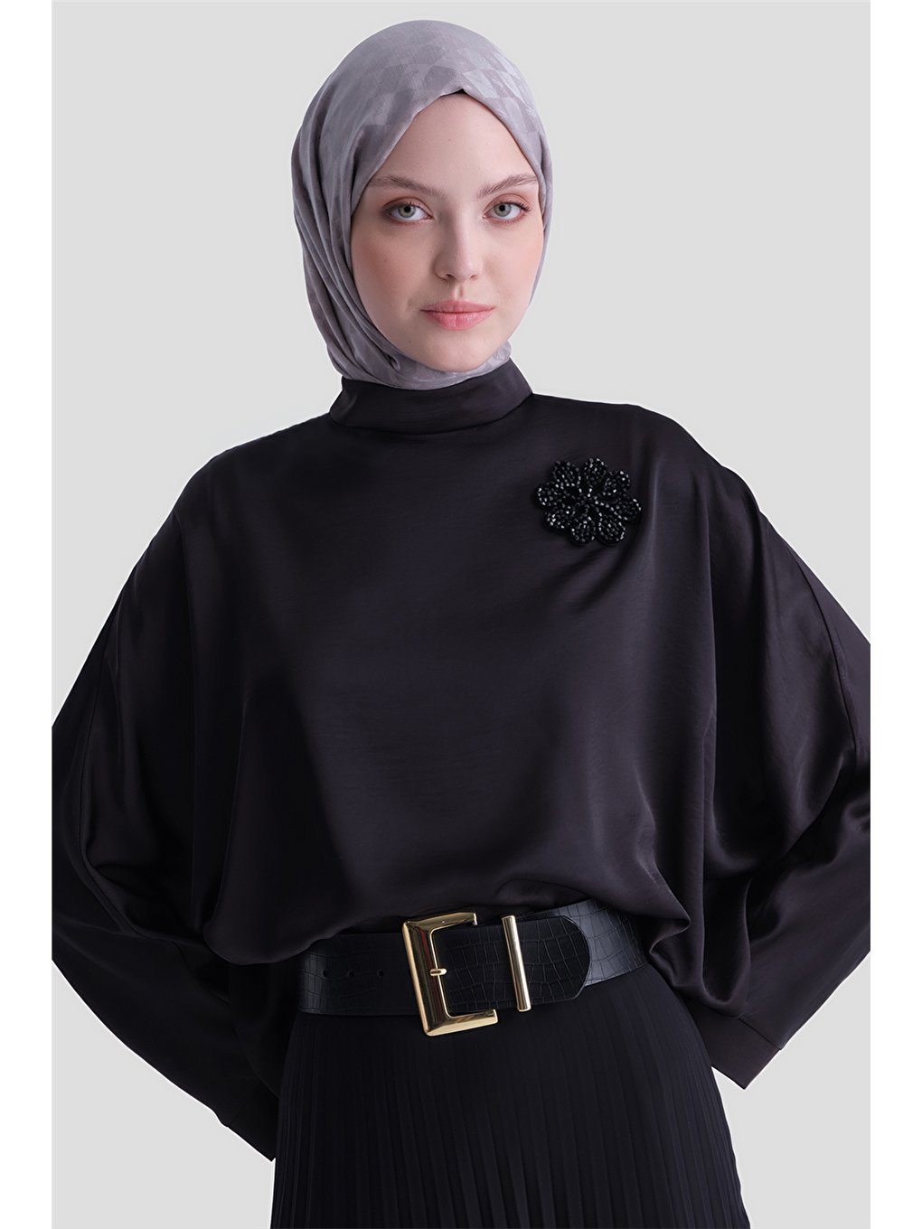 Yüksek Yaka Pilise Etek Takım Siyah-2