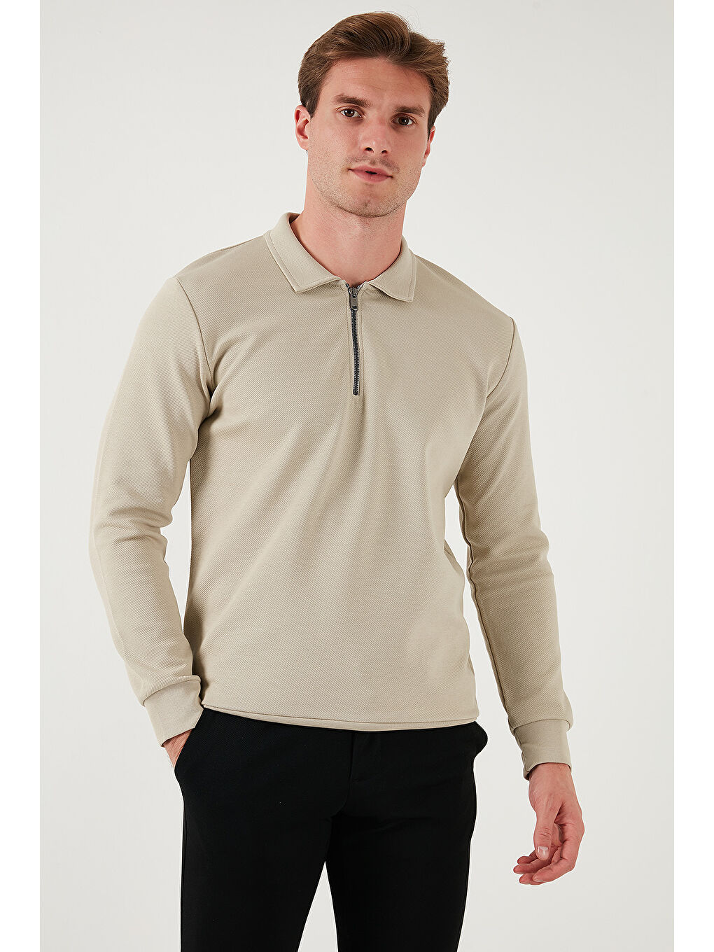 Buratti Taş Pamuklu Regular Fit Yarım Fermuarlı Polo Yaka Erkek Sweat 5905789 - 4