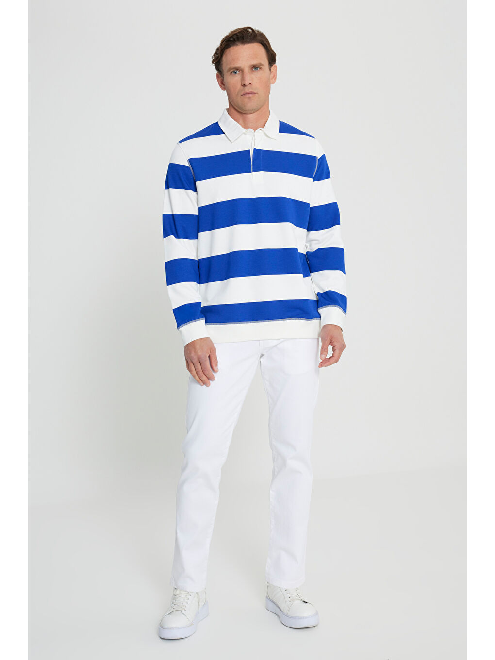 Ekru Erkek EKRU K.MAVI Standart Fit Normal Kesim Polo Yaka Pamuklu Sweatshirt-1