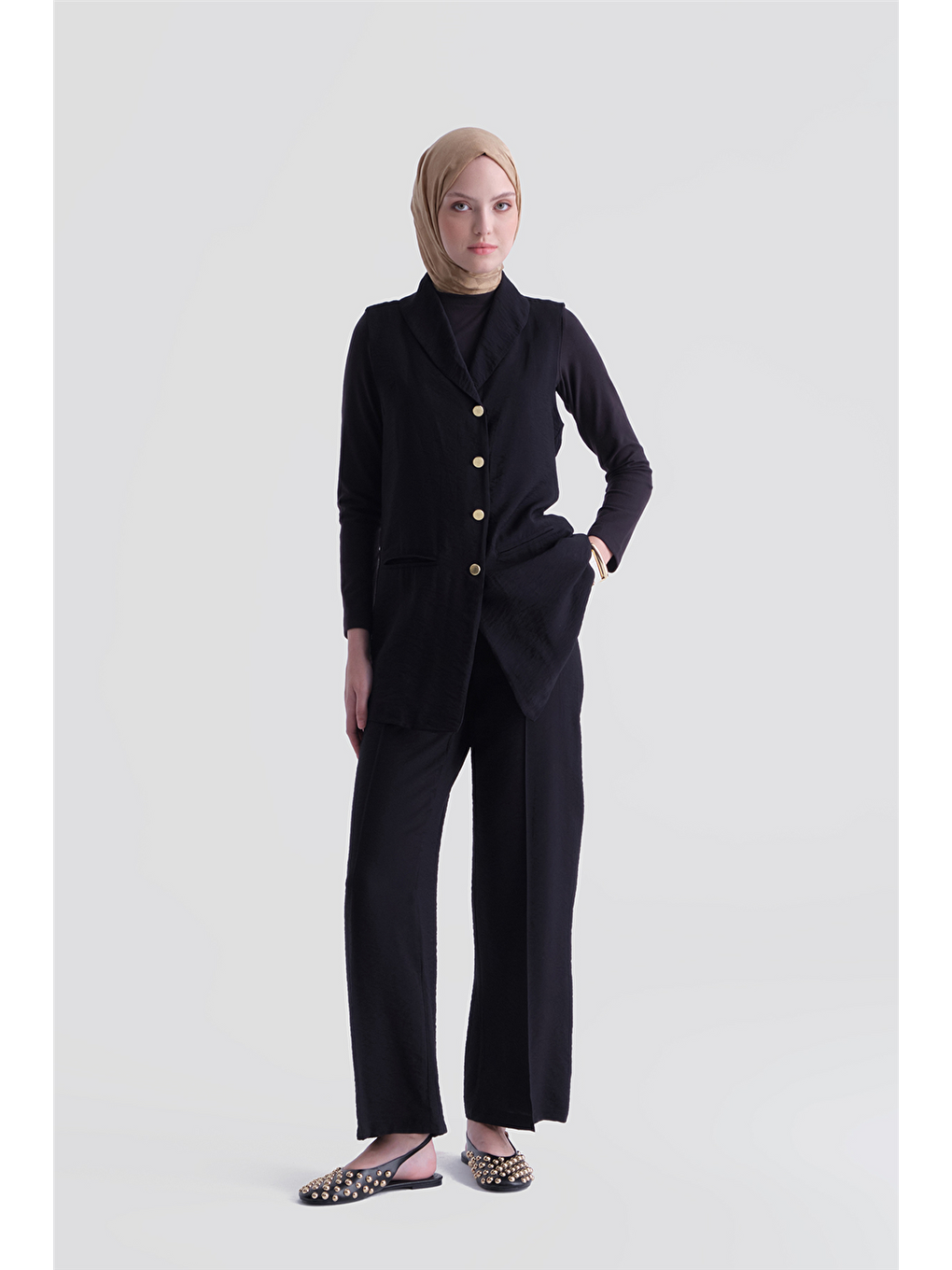 Kemerli Yelekli Takım Siyah-1