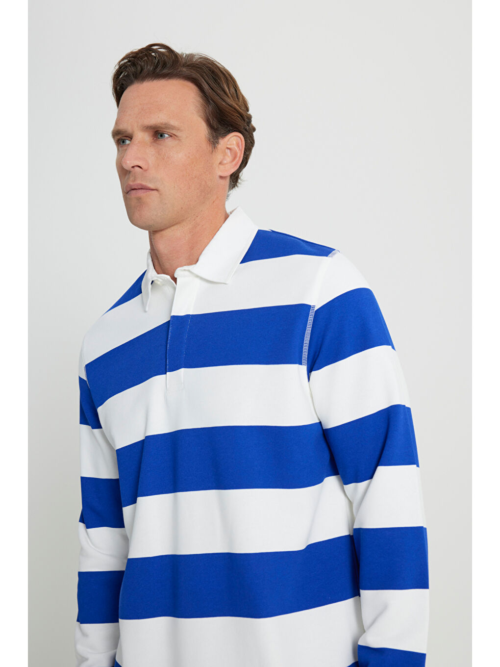 Ekru Erkek EKRU K.MAVI Standart Fit Normal Kesim Polo Yaka Pamuklu Sweatshirt-3