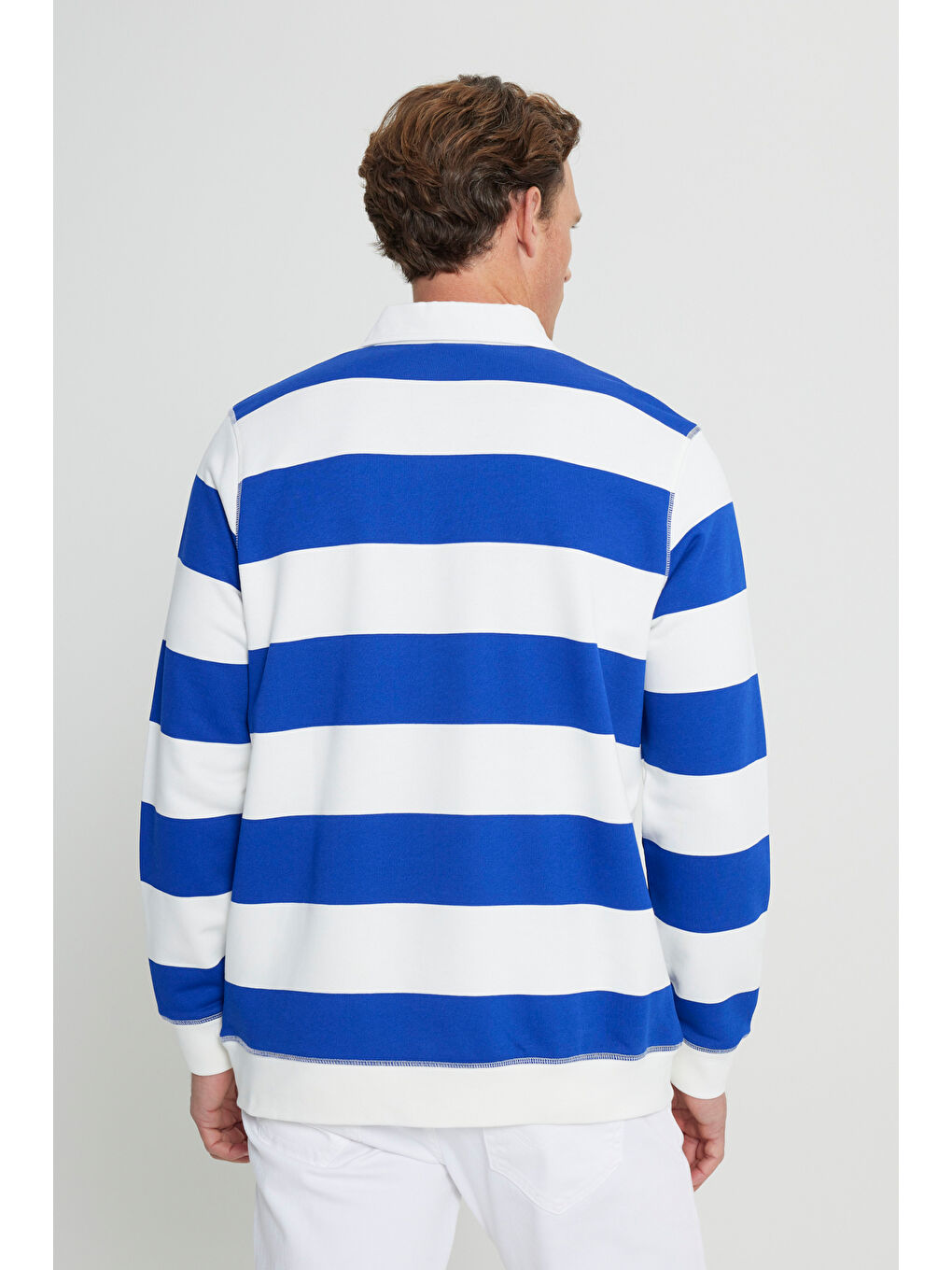 Ekru Erkek EKRU K.MAVI Standart Fit Normal Kesim Polo Yaka Pamuklu Sweatshirt-4