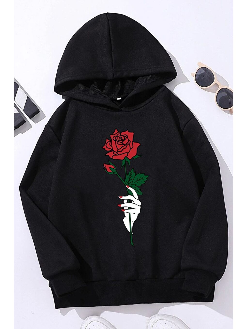 uyguntarz Siyah Çocuk Rose Baskılı Sweatshirt