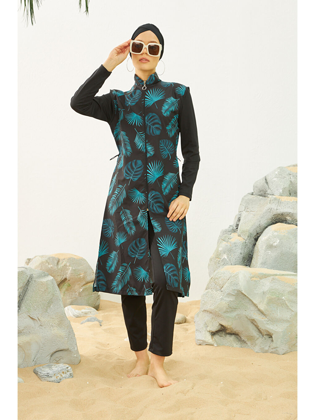 Büyük Beden Tam Kapalı Battal Tesettür Mayo 3429-30 Siyah02