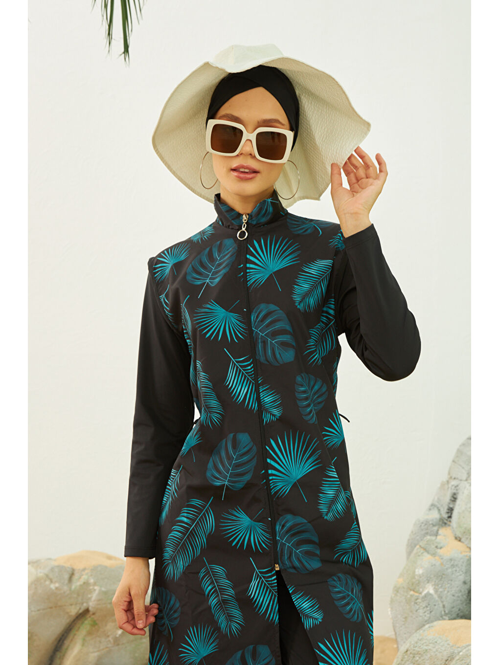 Büyük Beden Tam Kapalı Battal Tesettür Mayo 3429-30 Siyah02-1