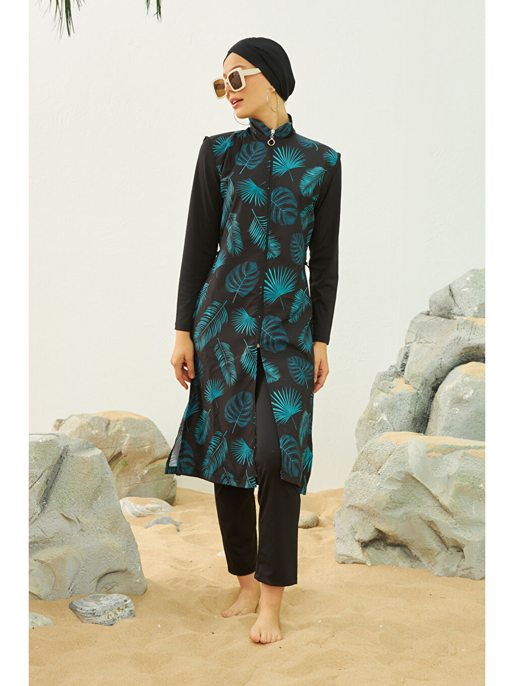 Büyük Beden Tam Kapalı Battal Tesettür Mayo 3429-30 Siyah02-2