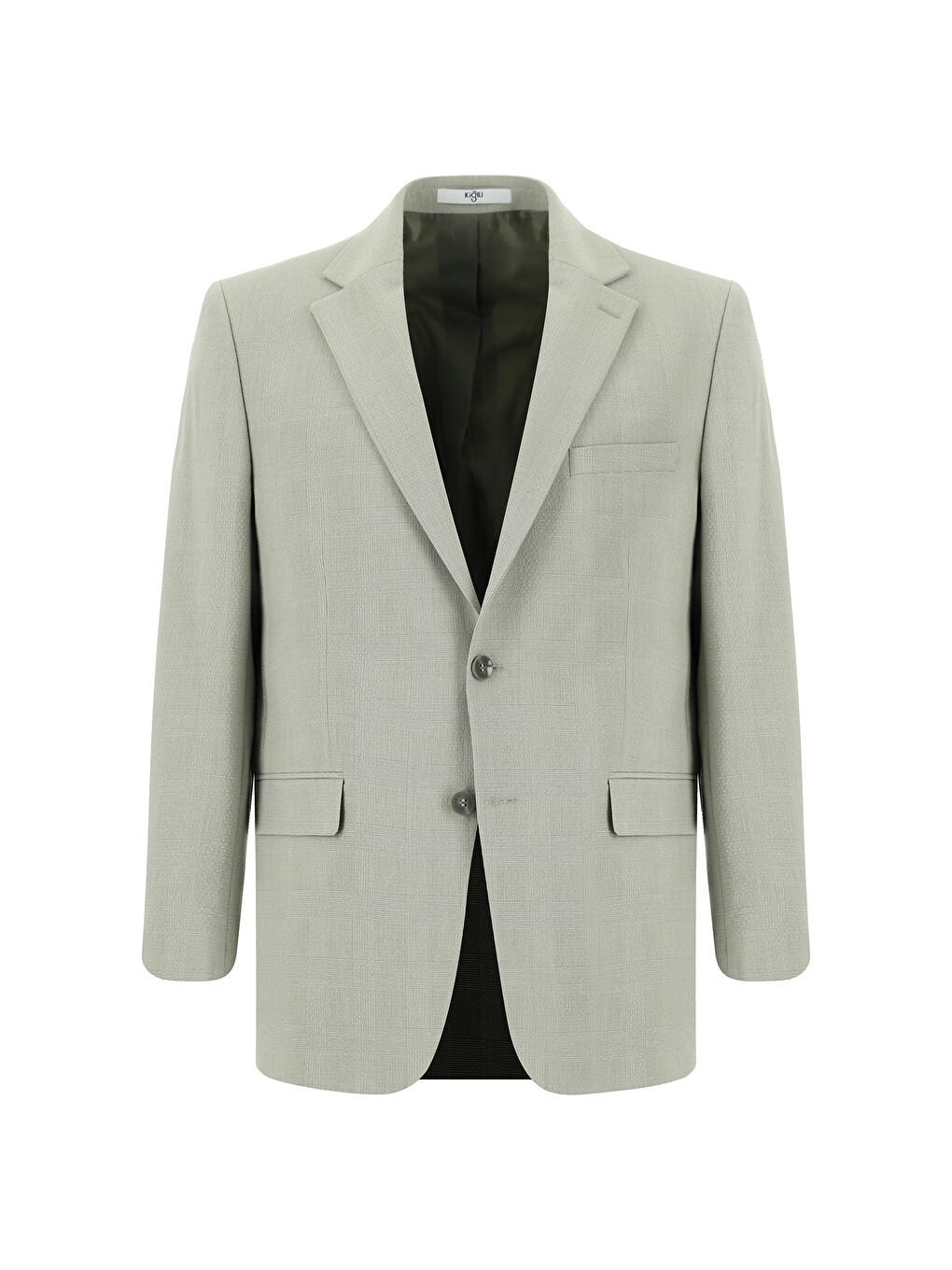 Gri Klasik Ekose Gofre Blazer Ceket