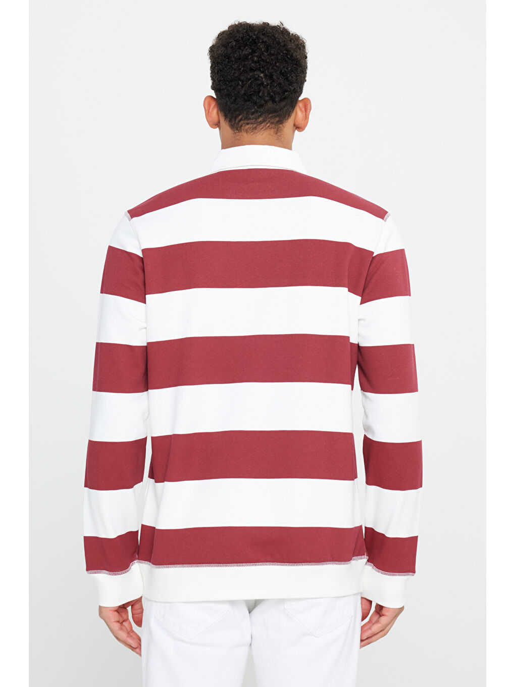 Erkek Ekru-Bordo Standart Fit Normal Kesim Polo Yaka Pamuklu Sweatshirt-9