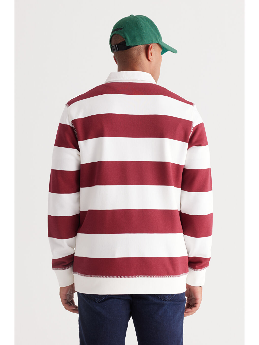 Erkek Ekru-Bordo Standart Fit Normal Kesim Polo Yaka Pamuklu Sweatshirt-10