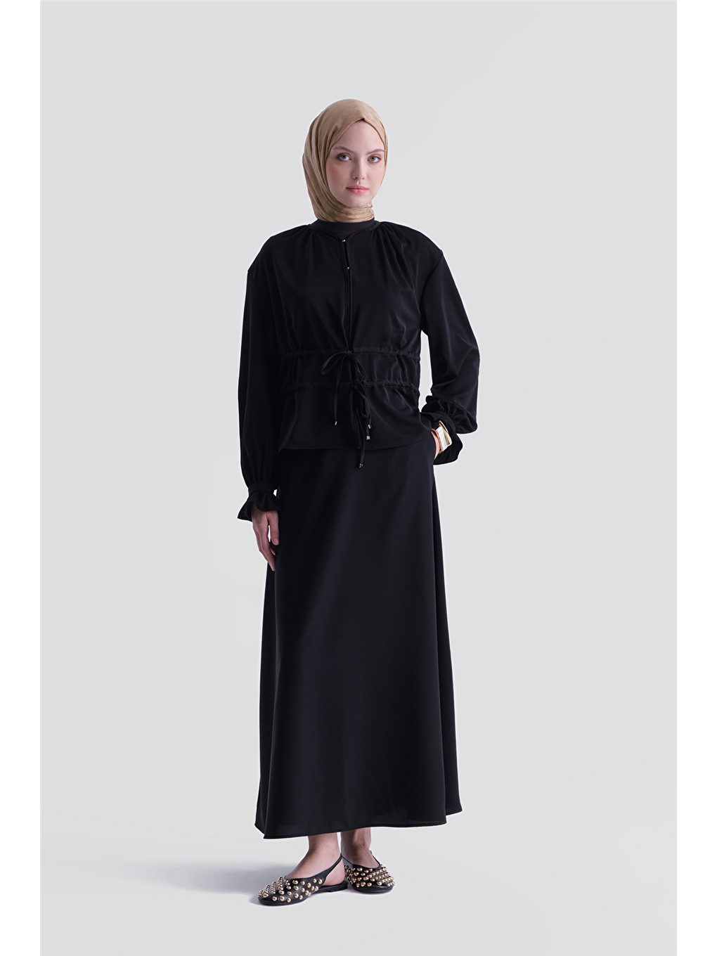 Beli Büzgülü Takım Siyah