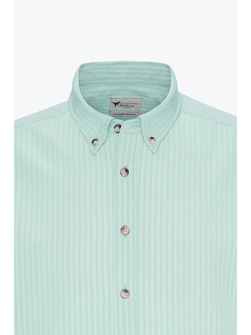 Mavi Erkek Mint Slim Fit Dar Kesim Gofre Desenli Düğmeli Yaka Hafif Kumaş Gömlek-6