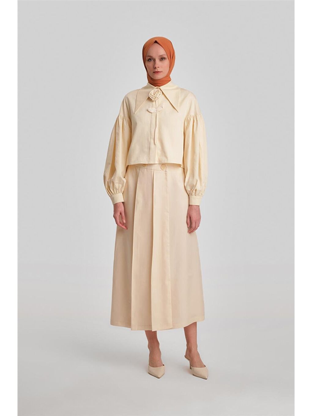 Bej Asimetrik Kapamalı Etek 24Y1616 Aytaşı-1