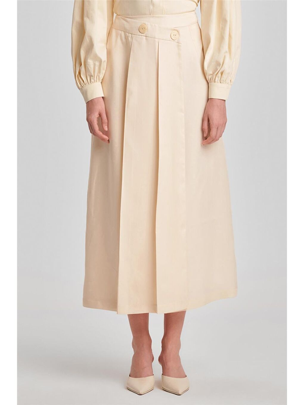 Bej Asimetrik Kapamalı Etek 24Y1616 Aytaşı-2