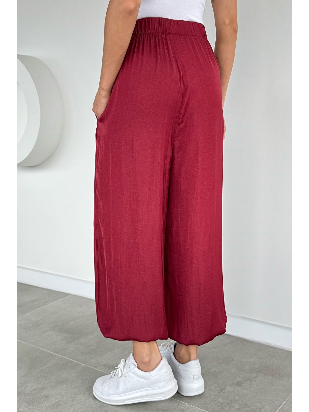 Bordo Kadın Bel Ve Paça Lastikli Şalvar Model Pantolon-3