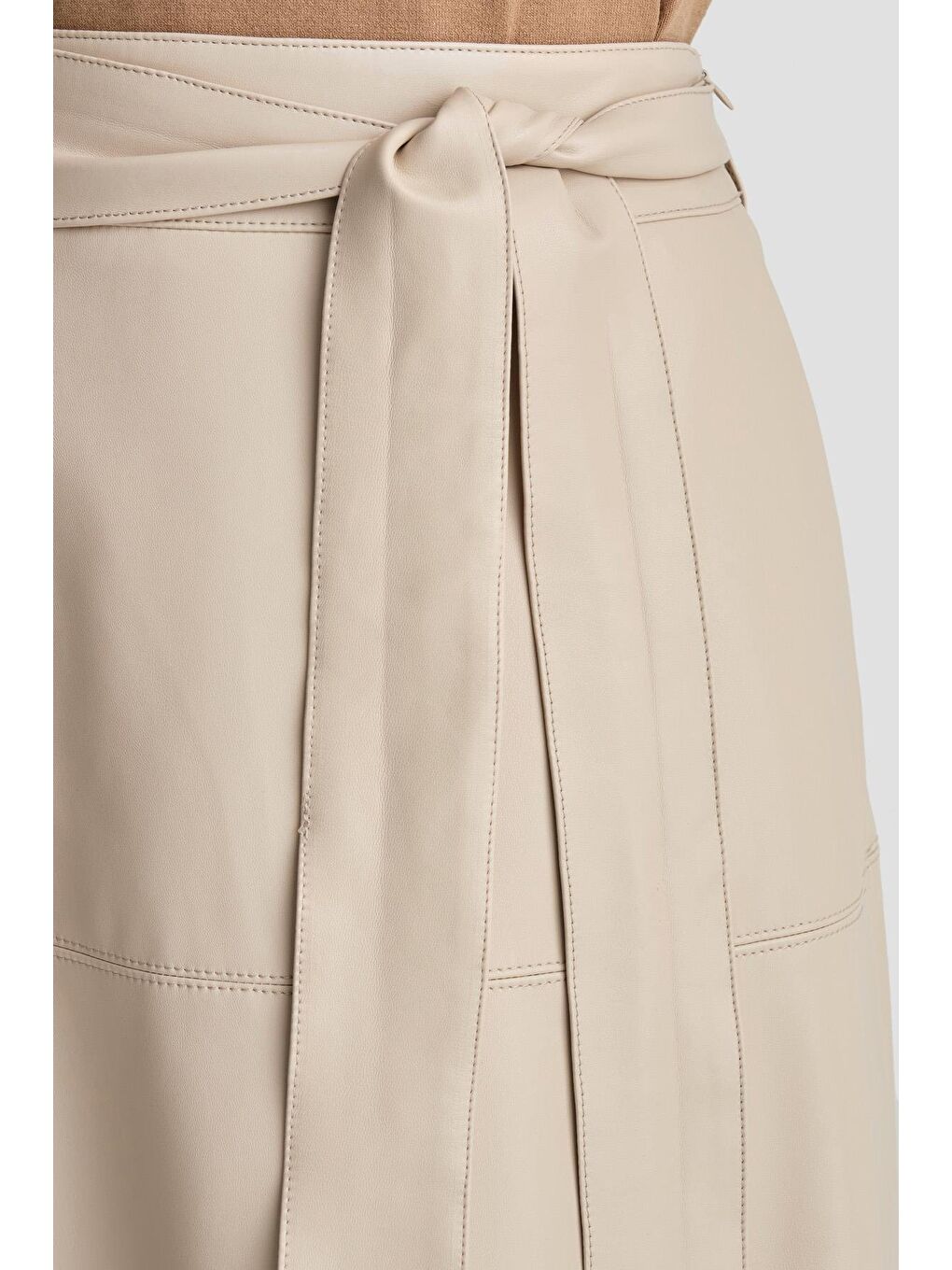 Bağlamalı Deri Etek 24K1706 Bej-3
