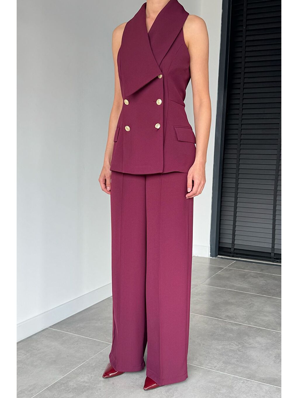 Mürdüm Perry Kadın Gold Detaylı Yelek Pantolon İkili Takım-1