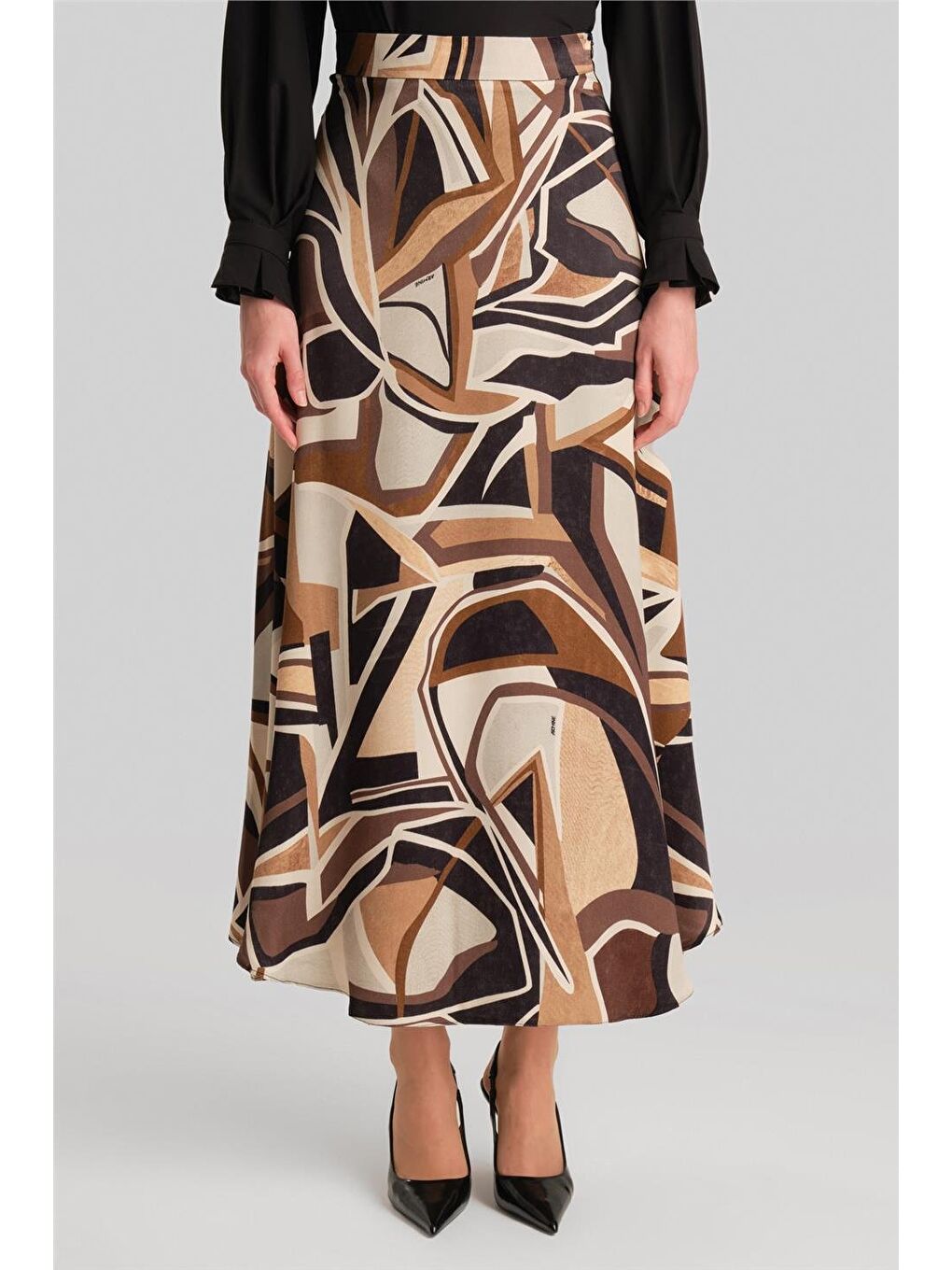 Desenli Etek 24Y1643 Kahverengi-2