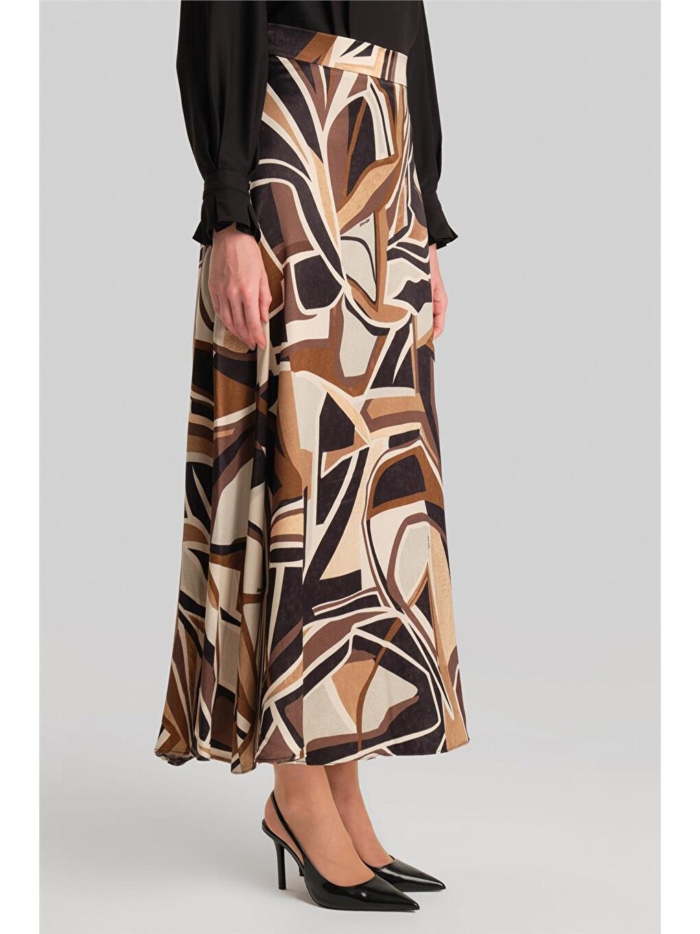 Desenli Etek 24Y1643 Kahverengi-3